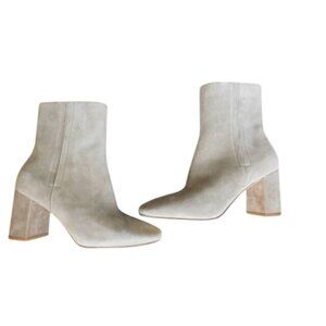 Cole Haan Size 8.5B Taupe Suede Designer Heeled Ankle Boots Booties NEW